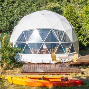 Wholesale White PVC Cover Steel Frame Geodesic Dome Tent With Bathroom Diameter 6m from china suppliers