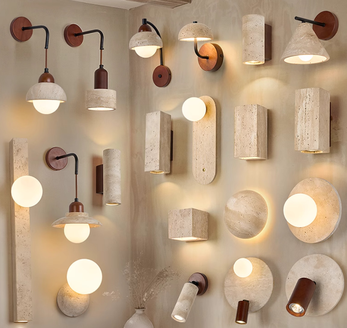 Yellow travertine wall lamp bedroom bedside living room background wall homestay corridor entrance staircase balcony lamp
