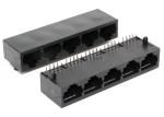 Black Housing RJ45 Multiple Port Connectors Unshielded R / A Thru - Hole
