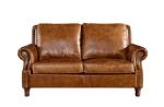 Retro Crack 2 Seater Chocolate Brown Leather Sofa Brass Nails Full Handwork