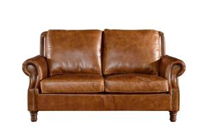 Wholesale Retro Crack 2 Seater Chocolate Brown Leather Sofa Brass Nails Full Handwork Craft from china suppliers