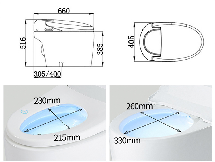 Ceramic Bathroom Smart Toilet Automatic Operation , Round Toilet Bowl Shape