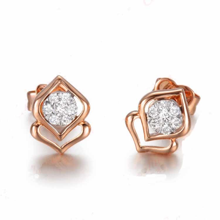 Trendy Women 18K Rose Gold and Diamonds Heart Shape Stud Earrings (GDE004)
