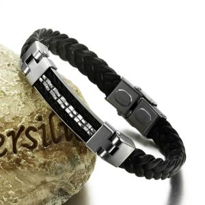 Wholesale Tagor Stainless Steel Jewelry Super Fashion Silicone Leather Bracelet Bangle TYSR114 from china suppliers