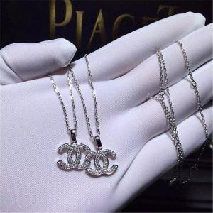 Wholesale Luxury full diamonds of classic logo necklace 18kt gold with yellow gold or white gold from china suppliers
