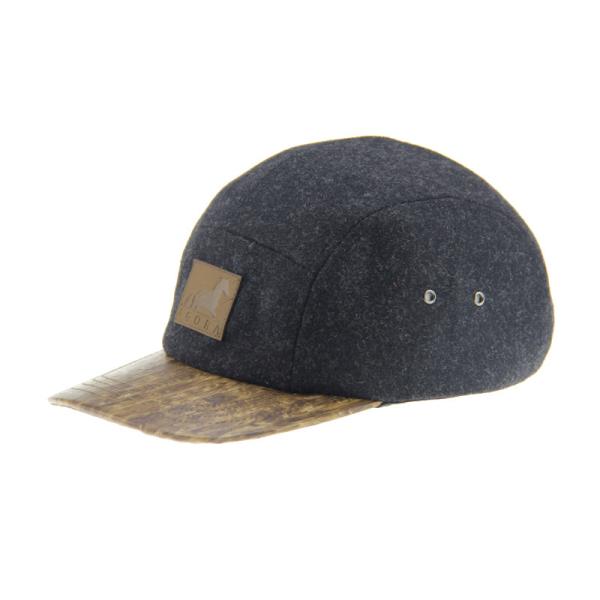 Bamboo PU Wool Camping Baseball Cap 5 Panel Snapback Hat With Leather Embossed