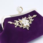 Purple Velvet Fabric Evening Clutch Bag For Women Flora Diamond Decoration OEM