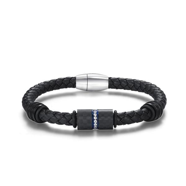 Luxury PU Leather Stainless Steel Bracelet Magnetic Buckle Woven Braided Wrap