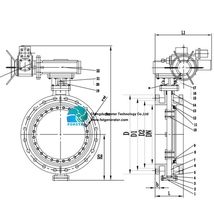 DN1200mm Pipe Butterfly Turbine Control Valve For Blocking Water Flow