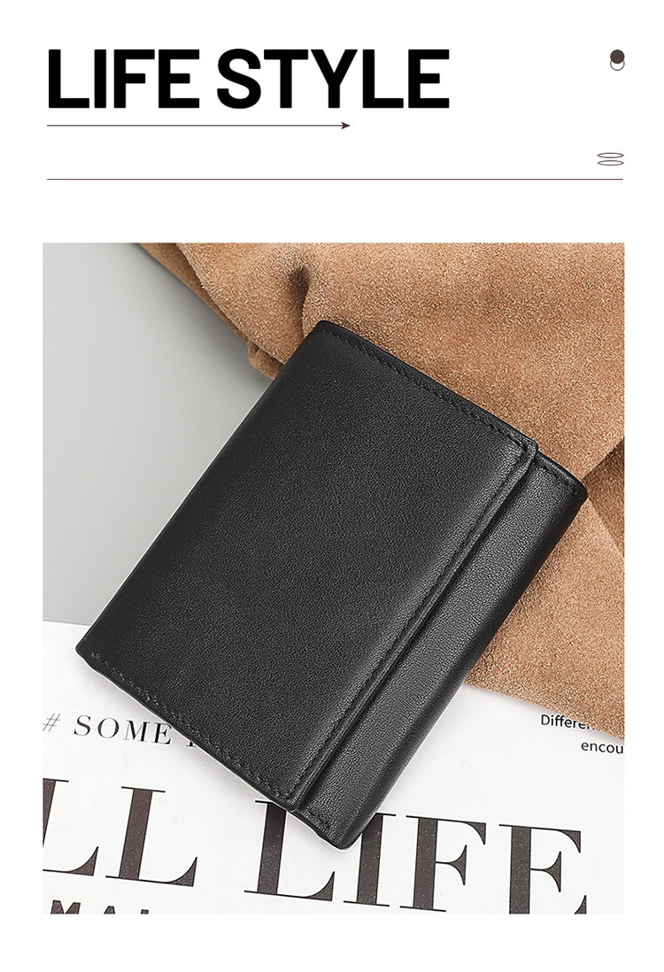 Sample Custom Men's Black Credit Card Holder Minimalist Small Wallet with Snap Pocket
