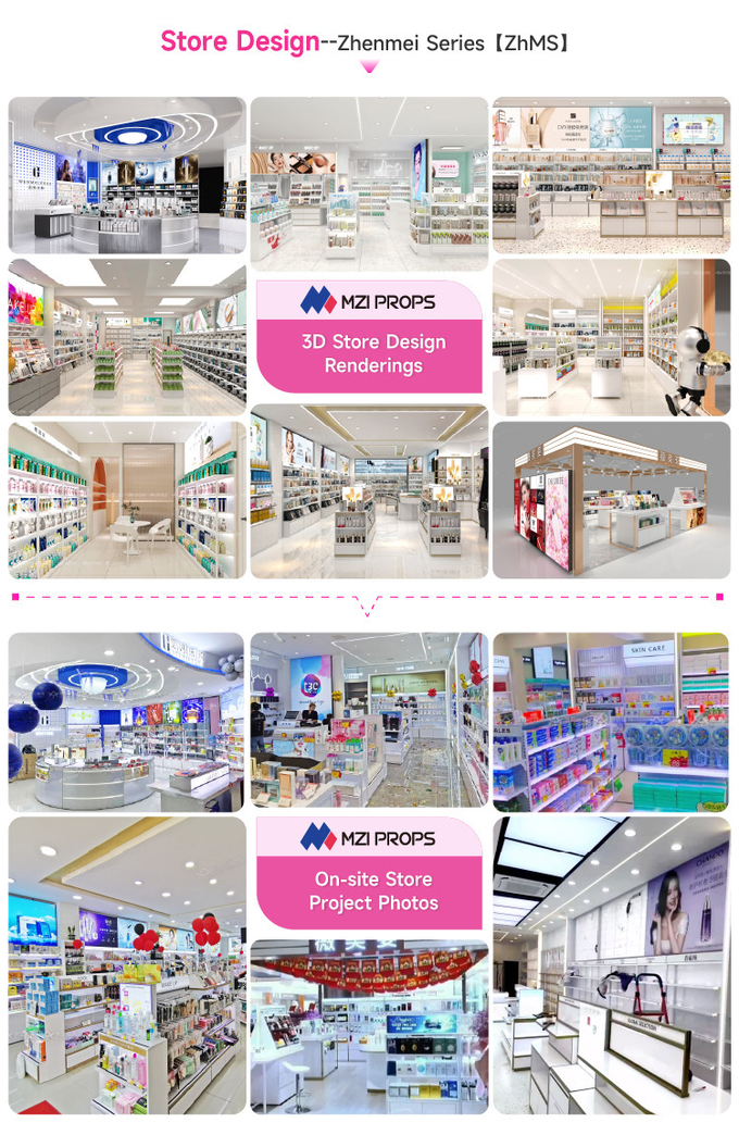 Customizable Promotion Display Rack Skincare Shop White Wooden Stand For Beauty Store Interior Design
