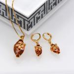 Luxury zircon Crystal Necklace Earrings Ring Jewelry Sets 18K Real Gold Plated