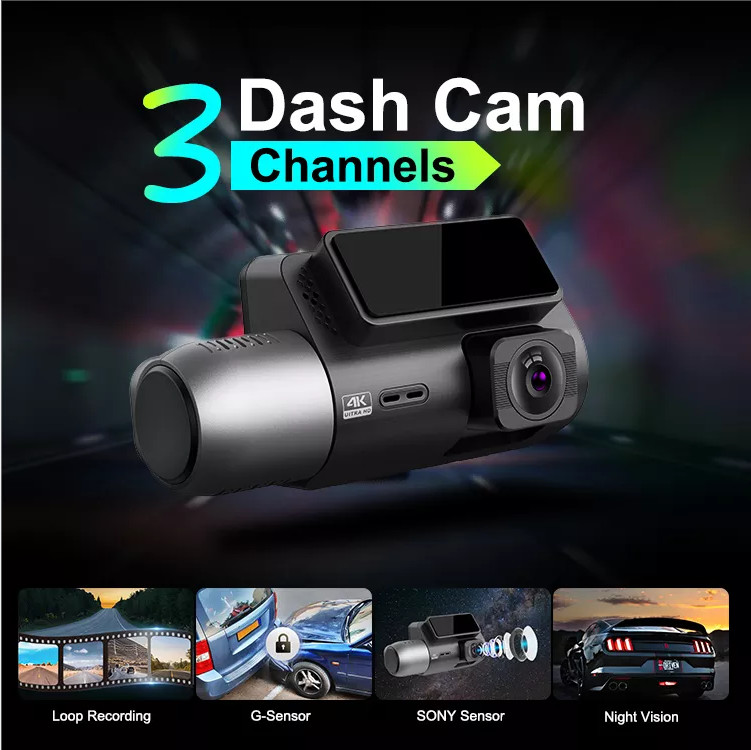 4K IPS Display Sony Vision Board Dash Cam With Cabin Camera 3Channel
