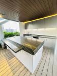 Minimalist Stainless Steel Outdoor Kitchen Cabinet Units With Black Quartz