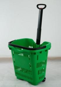 Wholesale Green Plastic Hand Shopping Rolling Basket / Durable Supermarket Basket Cart from china suppliers