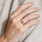 Rose Gold Plated 925 Sterling Silver Pear Cut Purple Sapphire Curved Stackable
