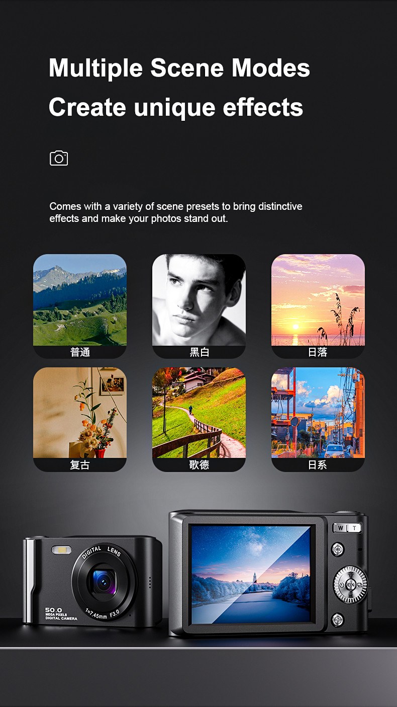 2.8inch 4K Digital Camera 16X Zoom Multiple Scene Modes Detachable Battery