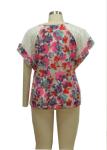 Short Raglan Sleeve Ladies Casual T Shirt Lace Batwing &Shoulder Fresh Flora