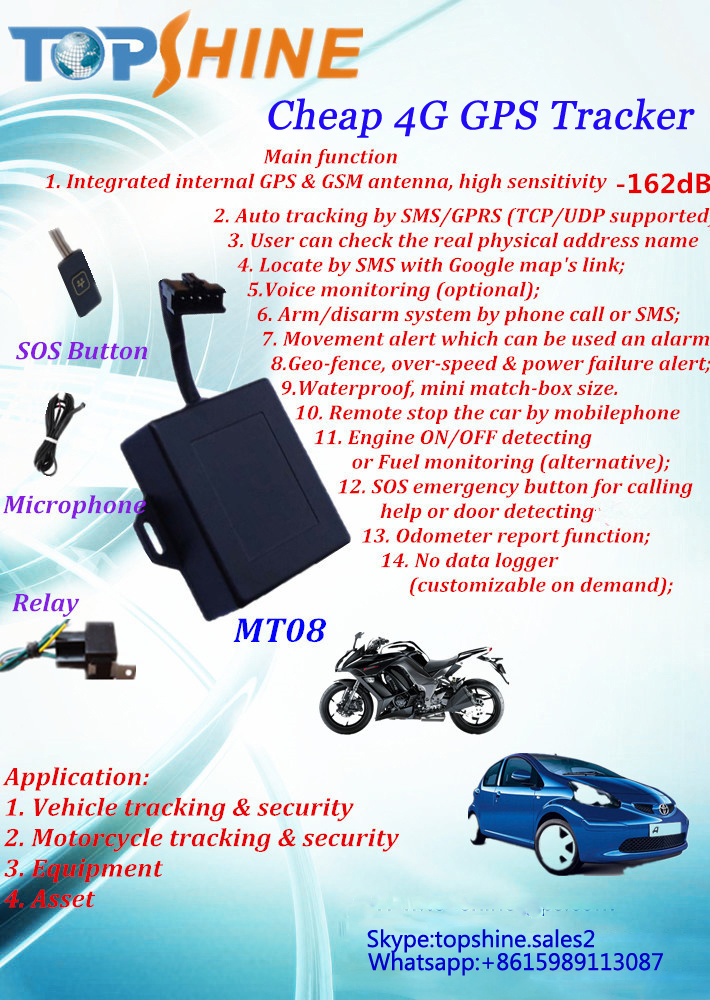 Waterproof Motorcycle Location Tracker Vehicle 4G GPS Tracker With Android Platform
