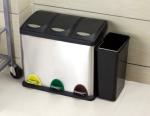 24L Three Compartment Foot Pedal Waste Bin Ashcan Stainless Steel Trash Can