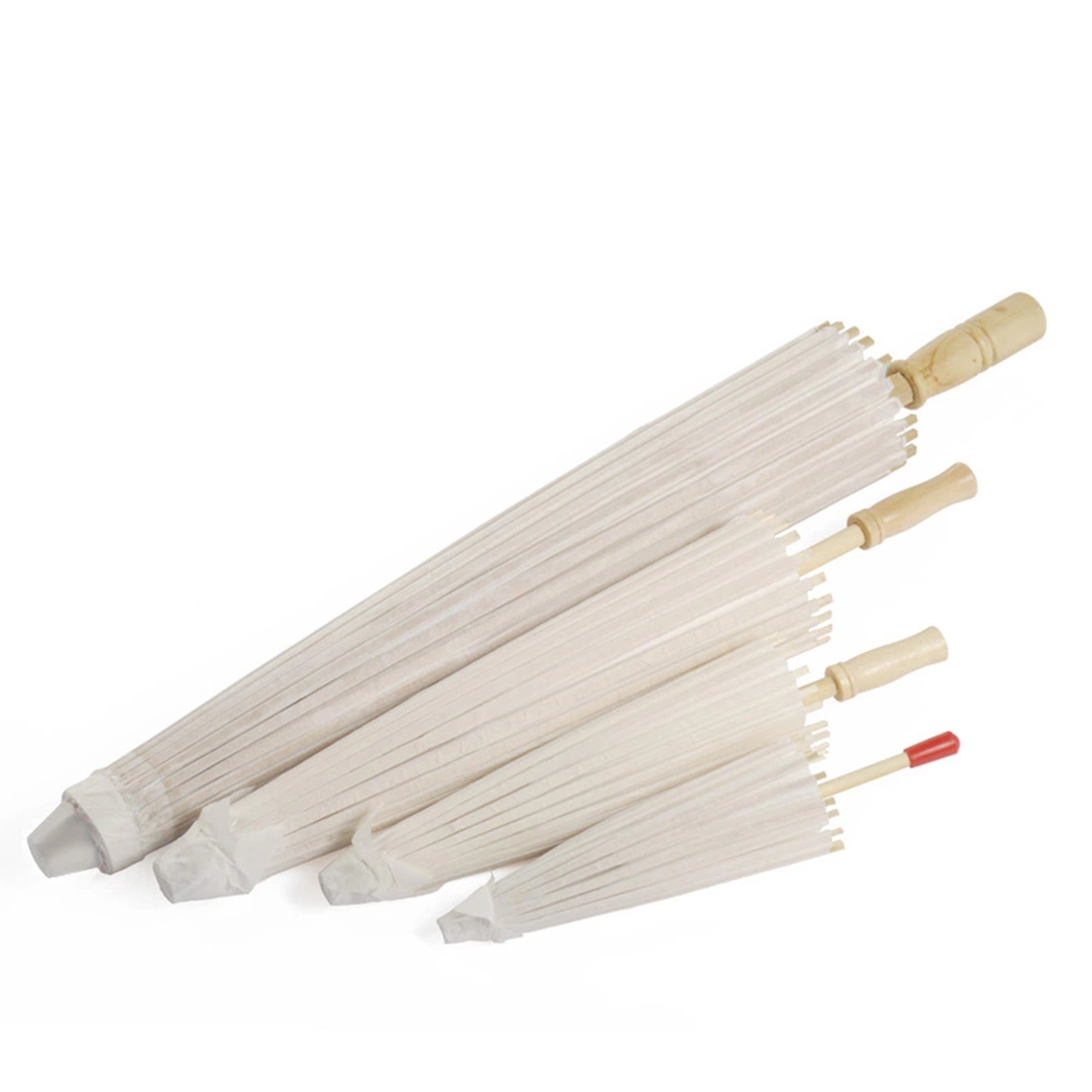 Traditional Handmade Parasol Chinese Paper Umbrella White Color Wood Handle