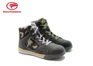 Wholesale Cow Suede Low Top Safety Toe Shoes With Rubber Outsole Camouflage Oxford Mesh from china suppliers
