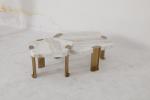 Delicate Brushed Gold Stainless Steel Coffee Tea Table With Marble Table Top