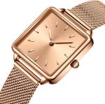 Ladies Square Stainless Steel Back Quartz Watch Mesh Band Wrist Watch