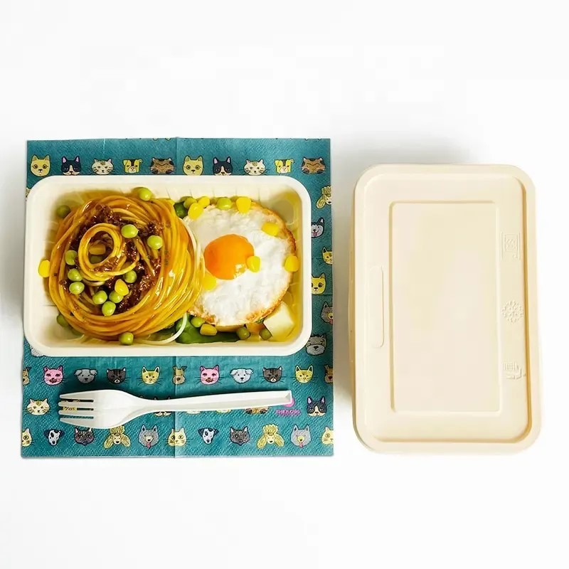 Eco friendly Biodegradable Beige Color Corn Starch Disposable Takeaway Fast Food Container With lid