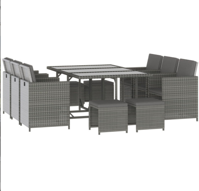 Rattan Wicker Dining Table Furniture Set Metal Lounge Lounger Ottoman Footrest Sofa 11pcs