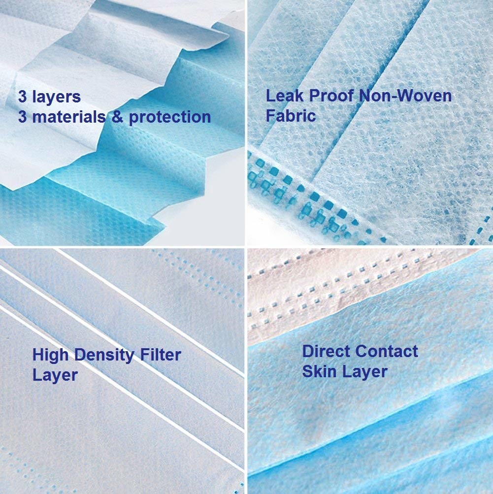 Earloop Procedure Masks 3 Ply Disposable Face Mask Blue And White