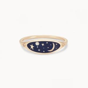 Wholesale Handmade 18K Gold Plated Midnight Blue Enamel 925 Sterling Silver Round Brilliant CZ Stacking Ring for Girls from china suppliers