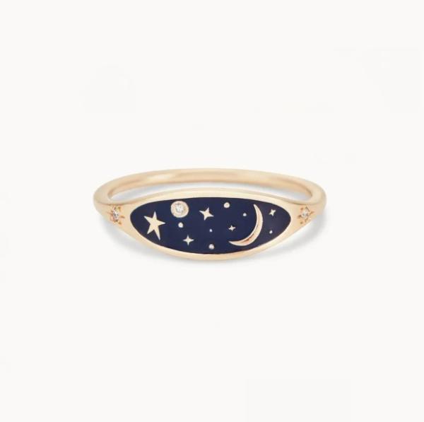 Handmade 18K Gold Plated Midnight Blue Enamel 925 Sterling Silver Round