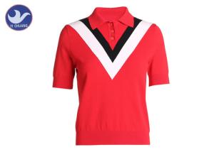 Wholesale Red Short Sleeve Turtleneck Sweater , Knitted Polo Neck Jumper Buttons Closure Pullover from china suppliers