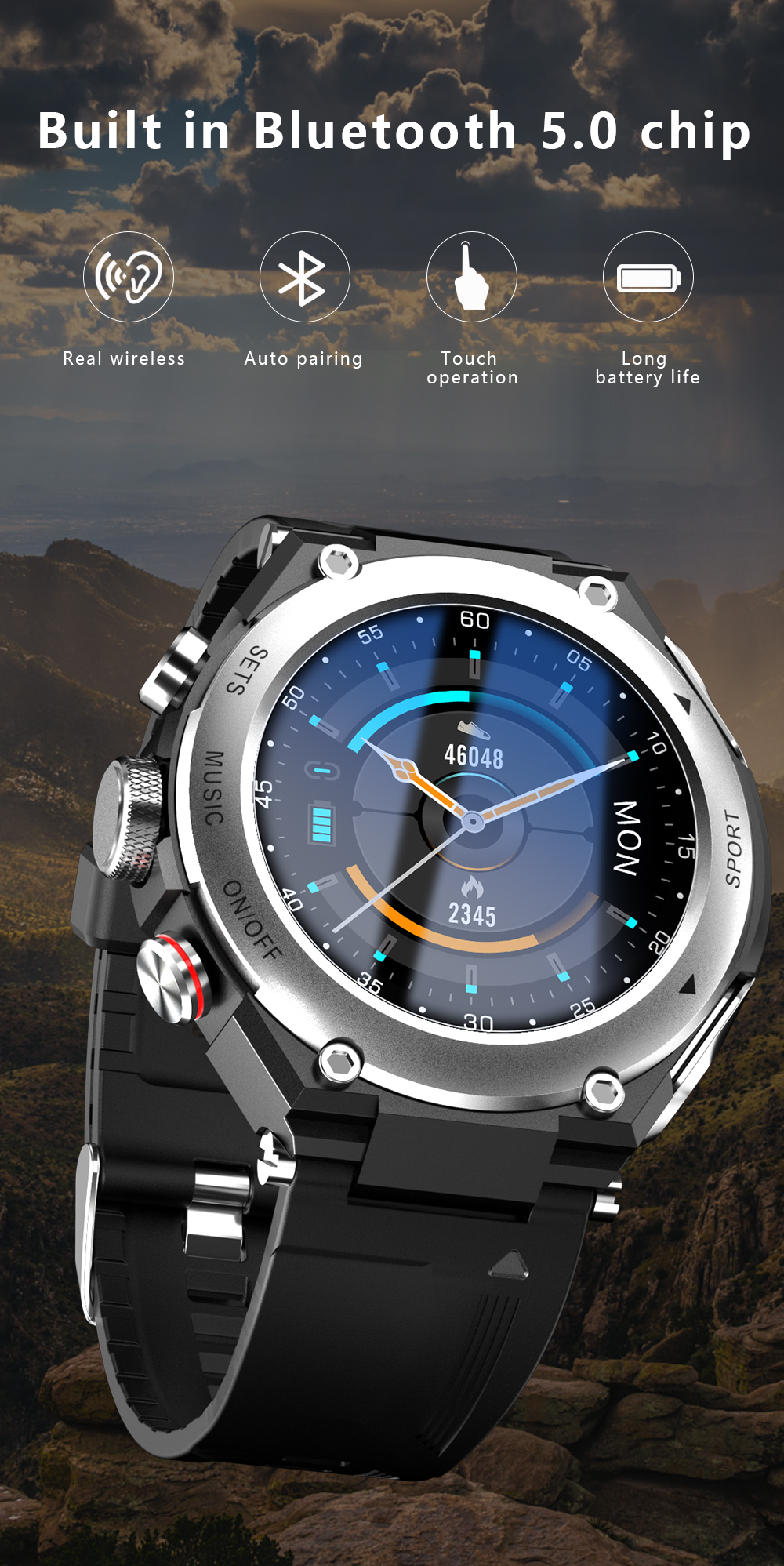 Wireless Earbuds and Local Music Smart Bracelet with TWS Smart Watch IPS Screen