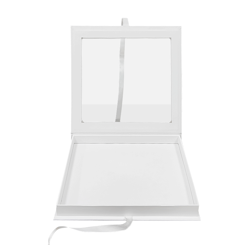 Square Book Shaped PVC Clear Top Window Magnetic Cardboard Packaging Box With Ribbon