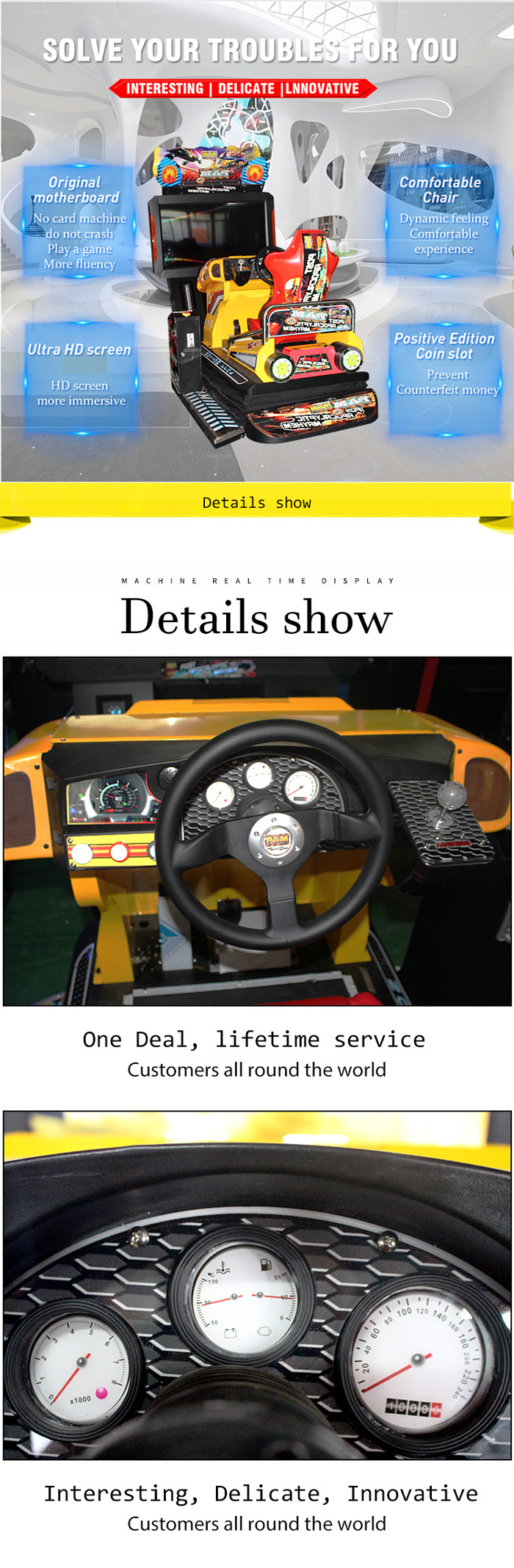 55" LCD 3D Film Arcade Game Racing Video Motion Simulator With Dynamic Seat