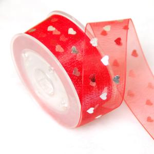 Wholesale Red Polyester Printed Sheer Ribbon With Foil Gold Gifts Wrapping 22mm Width from china suppliers