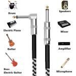 Durable Braided Right Angle to Straight 3M 10FT 1/4 inch TS Jack Music
