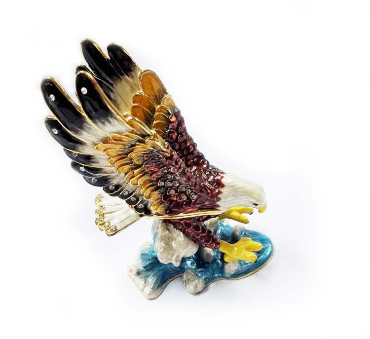 Eagle birds design jeweled enamel trinket box eagle bird enamel trinket boxes