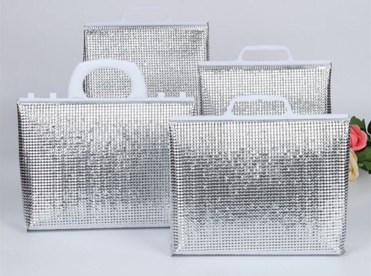 Reusable aluminium foil thermal insulation material cooler bag for picnic with Strapping tape closureRecycled PP Woven Plast