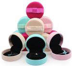 Colorful Faux Suede Jewelry Velvet Box Round Shaped Wedding Ring Box With