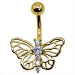 silver gold Butterfly Belly Button Ring zircon gems 316 Stainless Steel bar