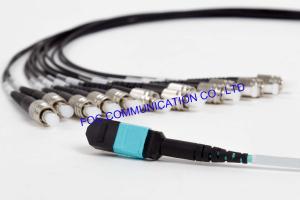 China 10G Fiber Optic Patch Cord MPO/MTP - FC OM3 MM 50/125um Breakout Cable 12 Core on sale
