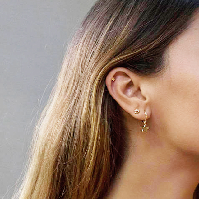 Brass 14K Gold Star Shaped Hoop Earrings ForWomen Simple Daily Jewelry