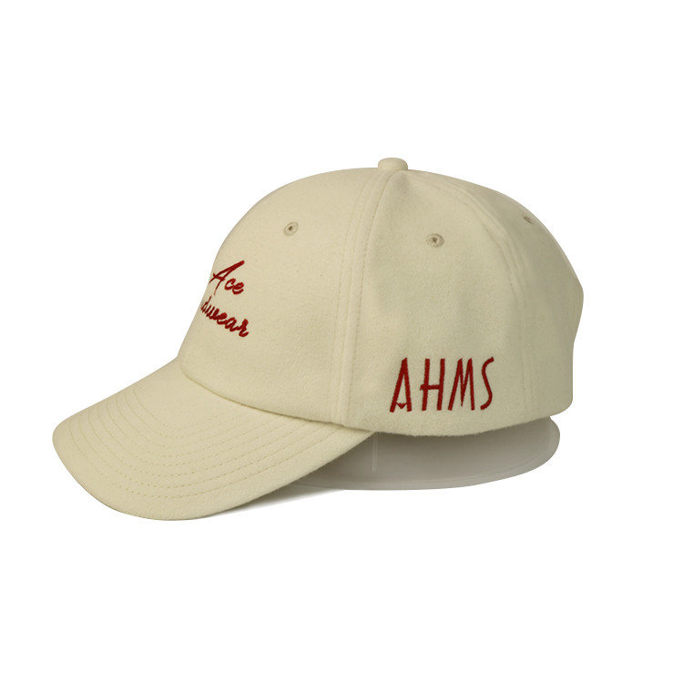 Fashionable Winter 100% Wool Embroidered Baseball Caps / 6 Panel Hat For Outdoor Sport