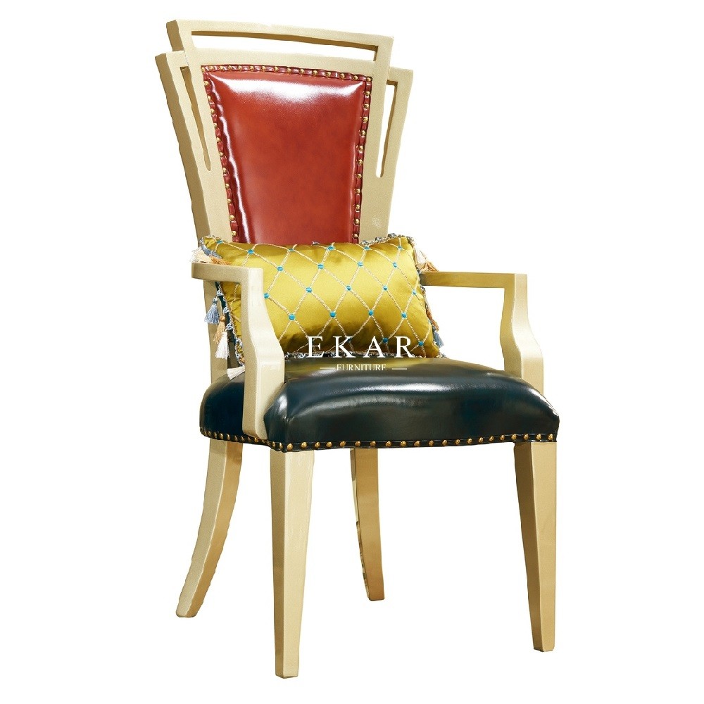 Luxury Wooden Frame Leather Antique Leisure Arm Chair For Living Room Furniture