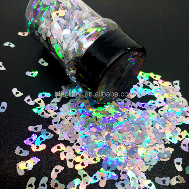 Excellent Nail Art Effect with Glitter Letter Shaped Almond Nails and Baby Footprint Glitter Ornament