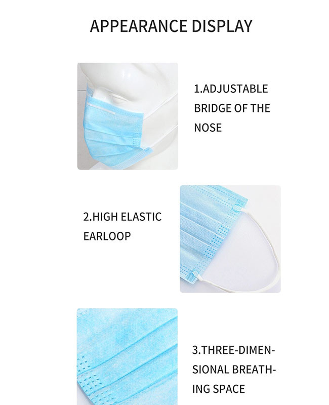 Elastic Earloop Sterile Disposable Face Mask Adjustable Nose Piece Anti Virus