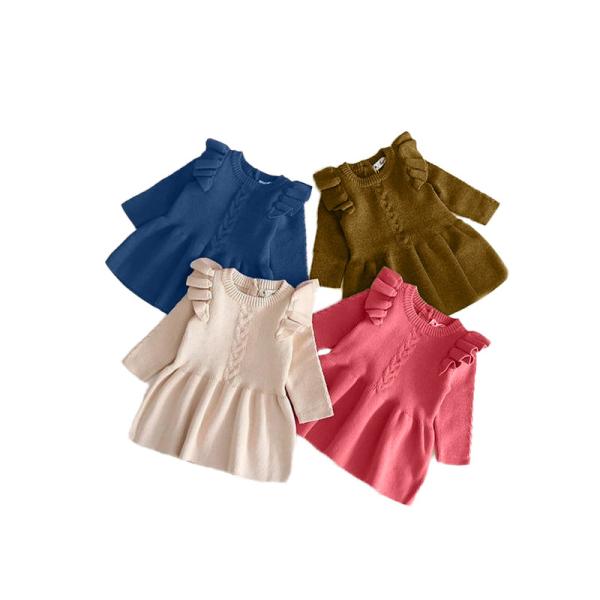 Toddler Girls Knitted Sweater Boutique Princess Dress Pink Mini Dresses For
